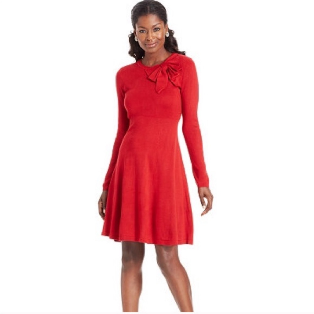 Red Bow Sweater Knit Dress